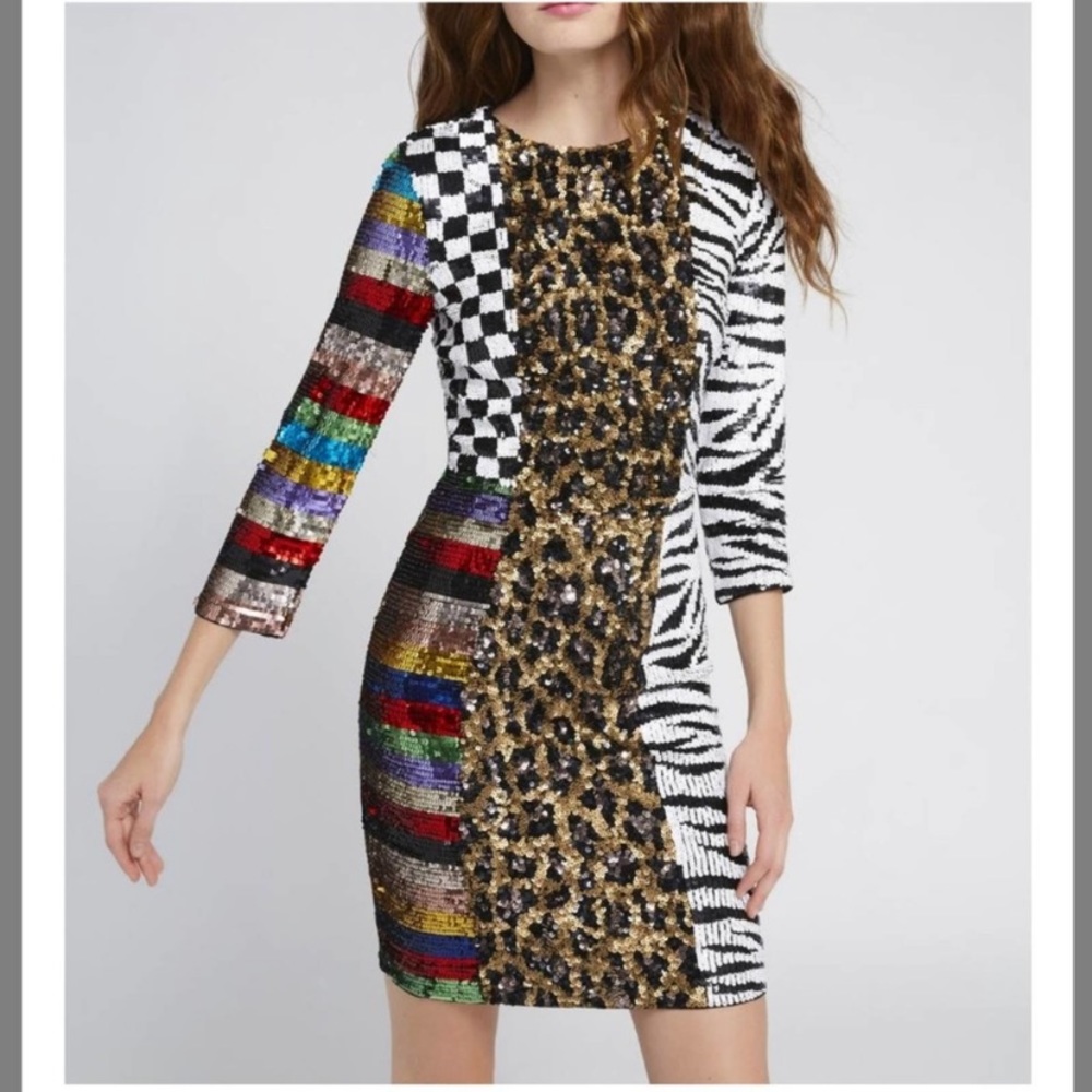 NWT Alice + Olivia Jae Multicolor Sequin Mini Dress
